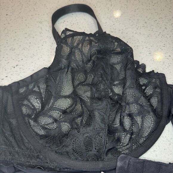 Savage X Fenty 44DD Black Lace Unlined Underwire Bra Balconette X Charm - Picture 2 of 8